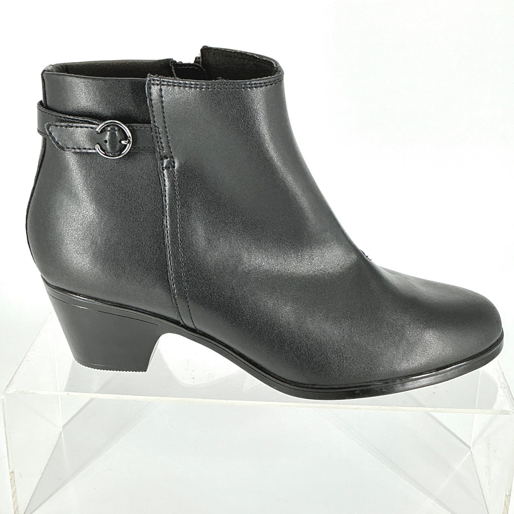 Clarks Black Leather Ankle Boots 12 W Wide Block Heel NEW Emily2 Belle $140